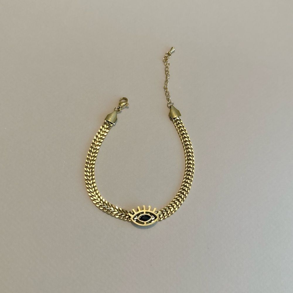 Anthropologie Gold Evil Eye Chain Bracelet with Black Accent